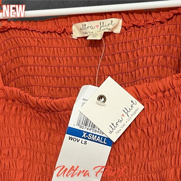 New Ultra Flirt by Ikeddi Womens Smocked Off The Shoulder Top Rust - Picture 4 of 5